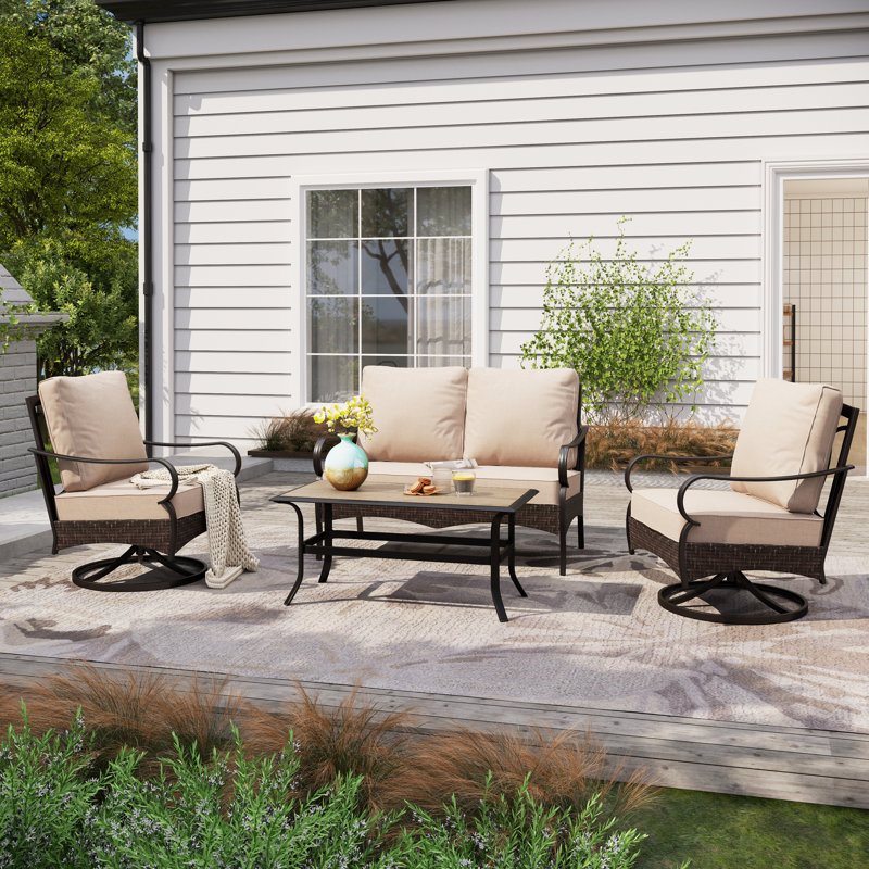 Lark Manor Argyri 4-Person Front Porch Furniture Set with Swivel Lounge ...